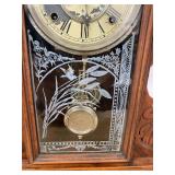 Victorian Gingerbread Mantel Clock Walnut Case Pendulum Approx. 23in