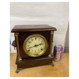 Sessions mantel clock wood case brass bezel lion pulls, untested