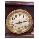 Sessions mantel clock wood case brass bezel lion pulls, untested