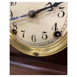 Sessions mantel clock wood case brass bezel lion pulls, untested