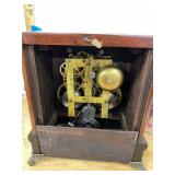 Sessions mantel clock wood case brass bezel lion pulls, untested