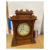 Seth Thomas Antique Mantel Clock Carved Wood Case Approx. 15in Tall