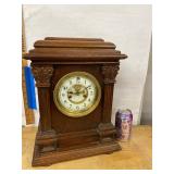 Waterbury Antique Mantel Clock Carved Wood Case Approx. 16in Tall
