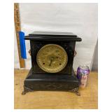Seth Thomas Antique Black Mantel Clock Brass Dial Approx. 15in