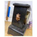 Seth Thomas Antique Black Mantel Clock Brass Dial Approx. 15in