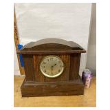 Antique Mantel Clock Tiger Oak Case Mechanical Gong Chime Untested