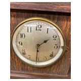 Antique Mantel Clock Tiger Oak Case Mechanical Gong Chime Untested