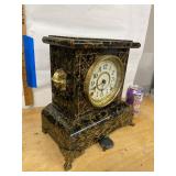 Seth Thomas Adamantine Mantel Clock Black Marbled Case Untested