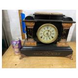 Seth Thomas Antique Mantel Clock Black Adamantine Case Approx. 12in