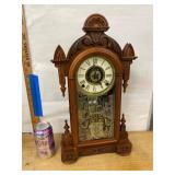 Antique Victorian Gingerbread Shelf Clock Carved Wood approx 22in
