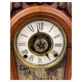 Antique Victorian Gingerbread Shelf Clock Carved Wood approx 22in