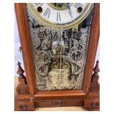 Antique Victorian Gingerbread Shelf Clock Carved Wood approx 22in