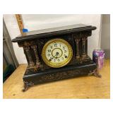 Seth Thomas Adamantine Mantel Clock Black Faux Marble approx 19in