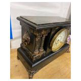 Seth Thomas Adamantine Mantel Clock Black Faux Marble approx 19in