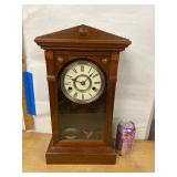 Antique Wooden Mantel Shelf Clock Roman Dial Approx. 19in Untested