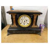 Seth Thomas Adamantine Mantel Clock Faux Marble Lion Handles Untested