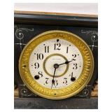 Seth Thomas Adamantine Mantel Clock Faux Marble Lion Handles Untested
