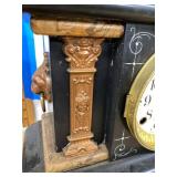 Seth Thomas Adamantine Mantel Clock Faux Marble Lion Handles Untested