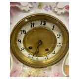 Antique Porcelain Mantel Clock BHA French Movement Floral Pink Case