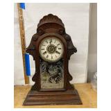 Antique Gingerbread Parlor Shelf Clock Etched Glass Approx 22in
