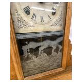 Seth Thomas Antique Gingerbread Shelf Clock Oak Case approx 27in