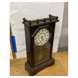 Antique Victorian Gingerbread Mantel Clock w Pendulum Approx 20in