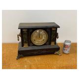 Antique Mantel Clock Black Case Roman Dial Decorative Feet Untested