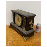 Antique Mantel Clock Black Case Roman Dial Decorative Feet Untested