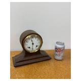 Ansonia Mantel Clock Wood Tambour Case Brass Bezel Vintage