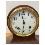 Ansonia Mantel Clock Wood Tambour Case Brass Bezel Vintage