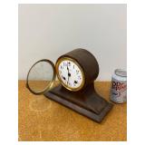 Ansonia Mantel Clock Wood Tambour Case Brass Bezel Vintage