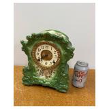 Ansonia Porcelain Mantel Clock Green Floral Ornate Case Approx 12in
