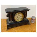 Seth Thomas Mantel Shelf Clock Black Case Onyx Trim Approx 16in