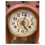 Antique Gingerbread Mantel Clock Walnut Case Pendulum Key Wind