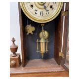 Antique Gingerbread Mantel Clock Walnut Case Pendulum Key Wind