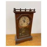 Antique Shelf Mantel Clock Wood Case Pendulum Strike Untested