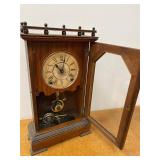 Antique Shelf Mantel Clock Wood Case Pendulum Strike Untested