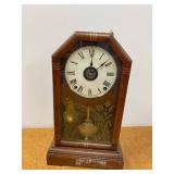 Seth Thomas Walnut Mantel Shelf Clock w Pendulum Gilt Glass Untested