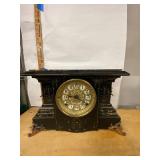 Sessions Black Adamantine Mantel Clock Ornate Gilt Dial Approx. 12in