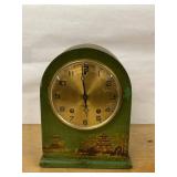 Gilbert Chinoiserie Green Arch Mantel Clock Vintage Wood Case Untested
