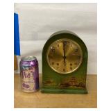 Gilbert Chinoiserie Green Arch Mantel Clock Vintage Wood Case Untested