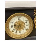 Antique Black Mantel Clock with Gilt Trim and Columns Approx. 14in