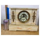 Ansonia Onyx Mantel Clock Antique Stone Case Roman Dial Approx 12.5in