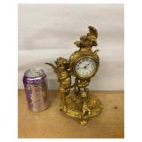 New Haven Figural Cherub Gilt Metal Mantel Clock Approx 11in