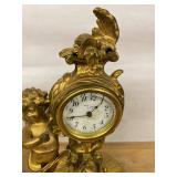New Haven Figural Cherub Gilt Metal Mantel Clock Approx 11in