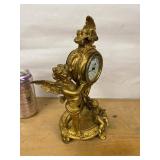New Haven Figural Cherub Gilt Metal Mantel Clock Approx 11in