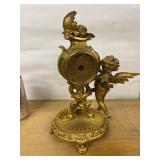New Haven Figural Cherub Gilt Metal Mantel Clock Approx 11in