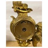 New Haven Figural Cherub Gilt Metal Mantel Clock Approx 11in