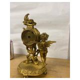 New Haven Figural Cherub Gilt Metal Mantel Clock Approx 11in