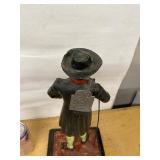Antique Figural Gentleman Novelty Clock Hand Painted Metal Shelf Clock